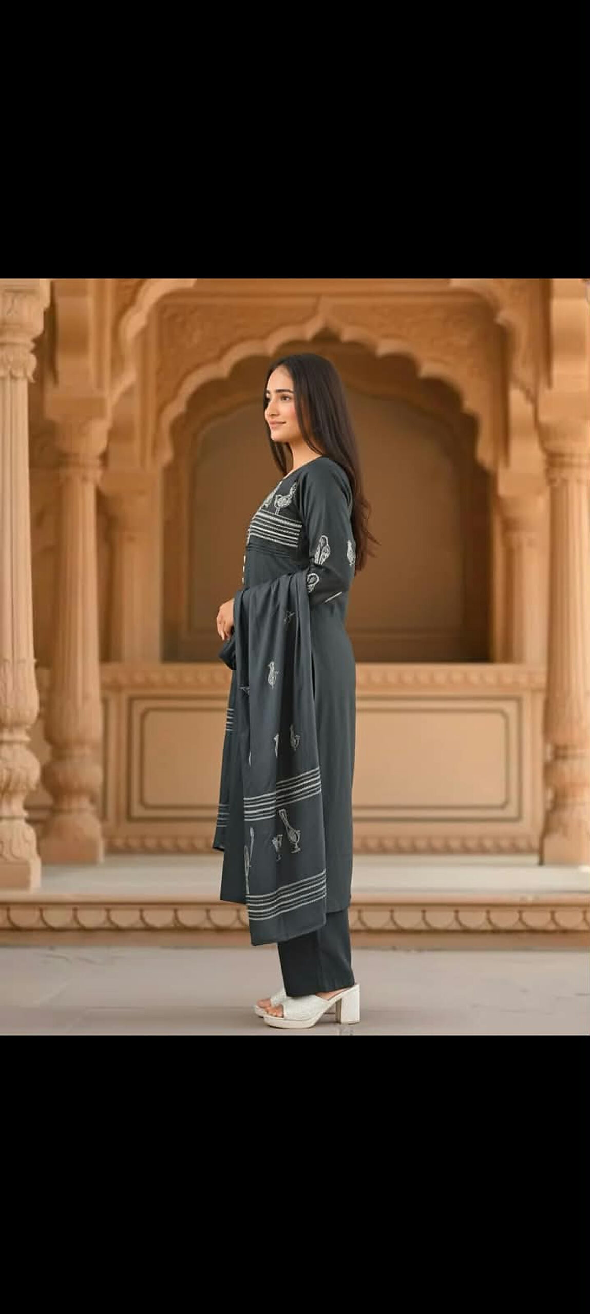 Womens Pure Cotton Kurta Pant With Dupatta set | Bird & Paisley Embroidery - Image 3