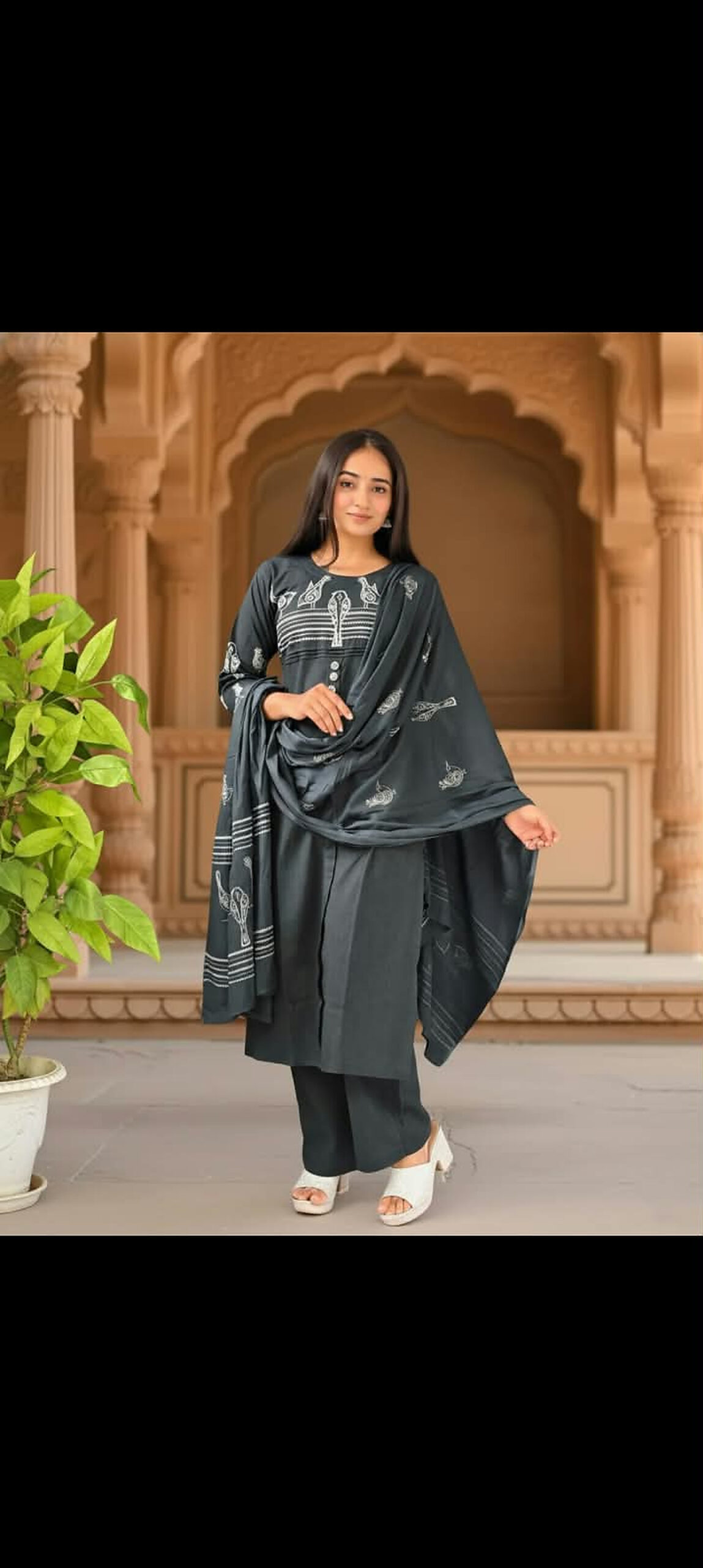 Womens Pure Cotton Kurta Pant With Dupatta set | Bird & Paisley Embroidery