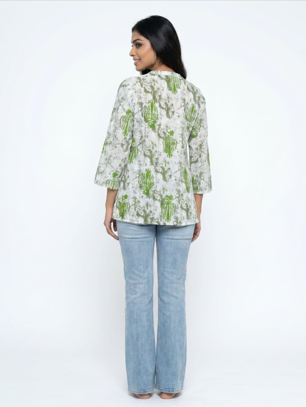 Women Printed Silk Blend A- Line Short Kurti - Image 2
