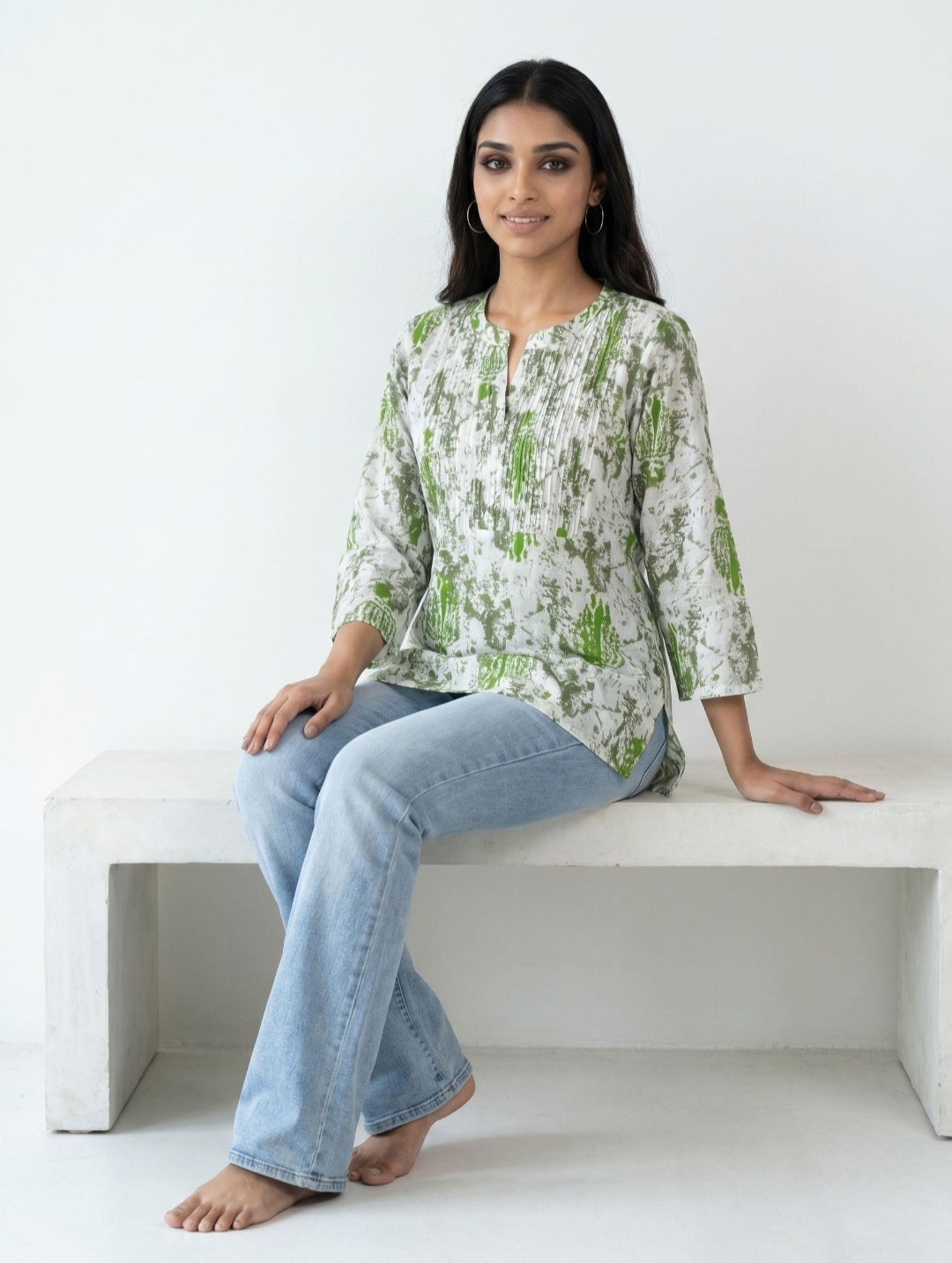 Women Printed Silk Blend A- Line Short Kurti - Image 4