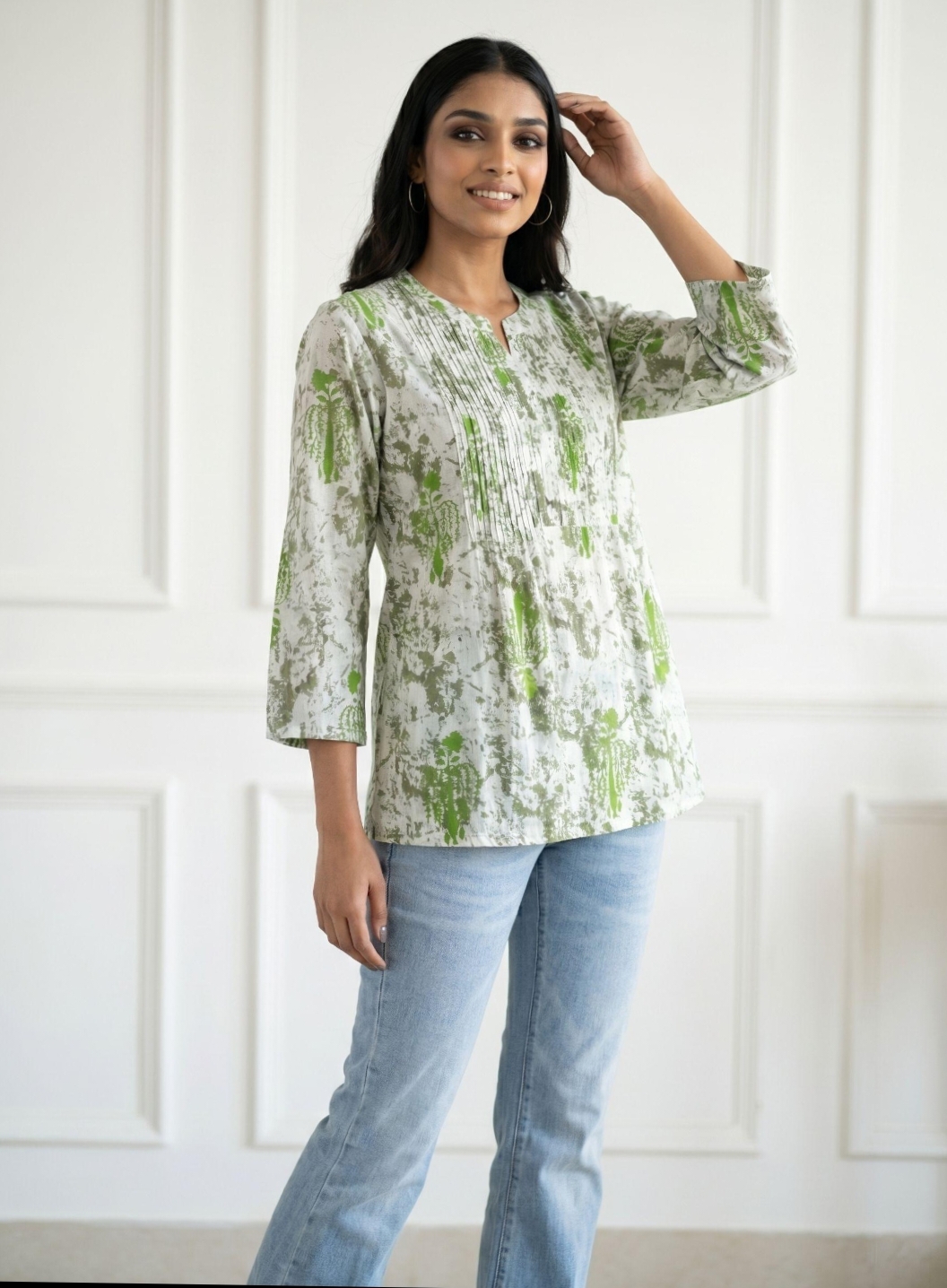 Women Printed Silk Blend A- Line Short Kurti - Image 3