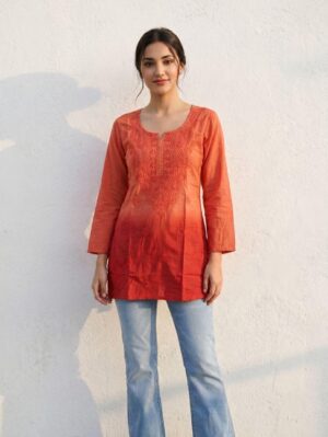 Women Chikankari Hand Embroidered Cotton Short Kurti Top