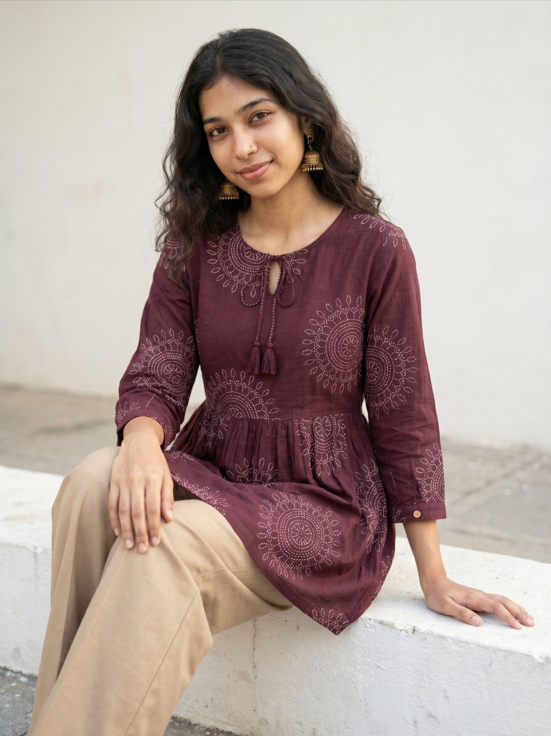 Women Printed Cotton Blend Anarkali Short Kkurti - Image 4