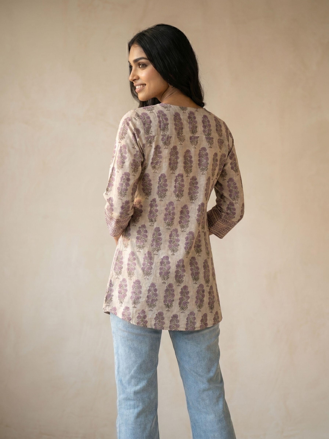 Women Floral Print Pure Cotton A - Line Short Top - Image 2