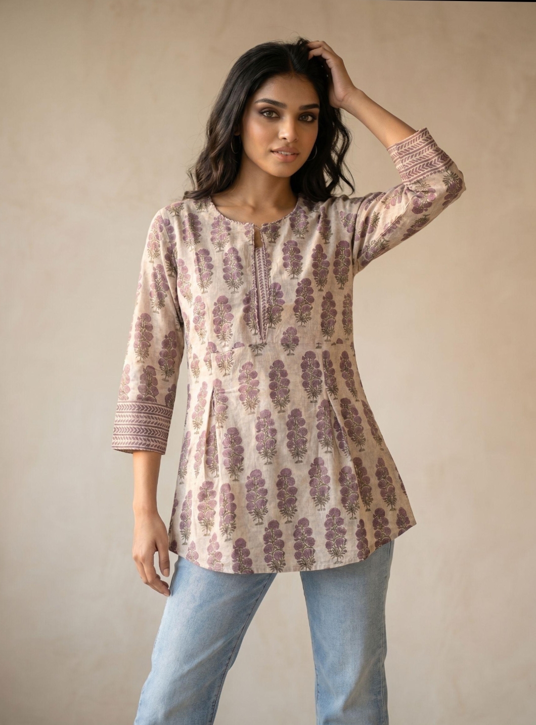 Women Floral Print Pure Cotton A - Line Short Top - Image 3