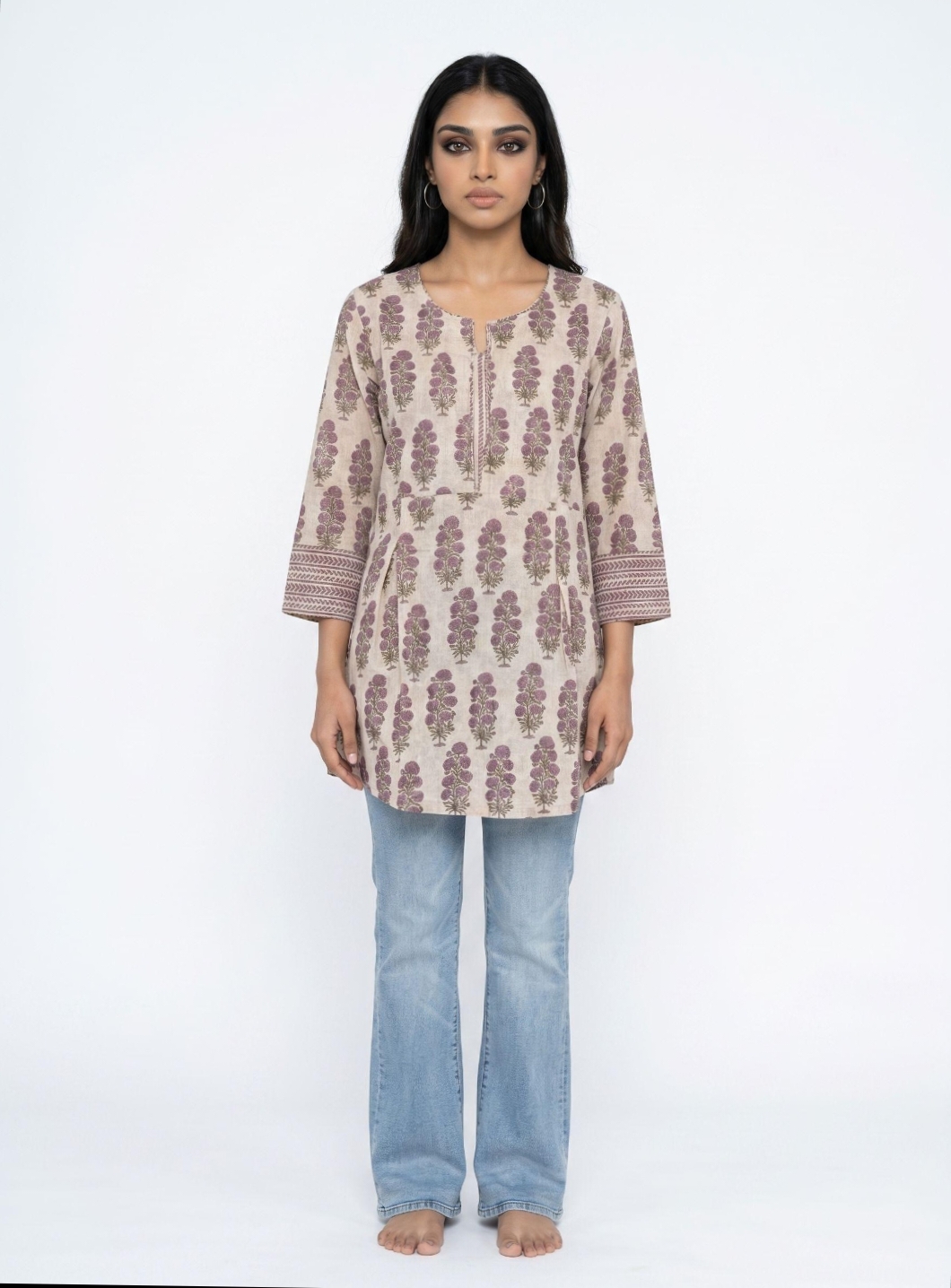 Women Floral Print Pure Cotton A - Line Short Top